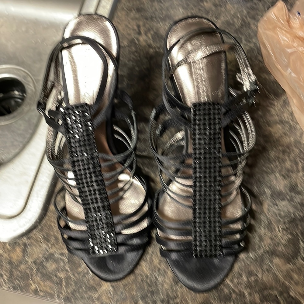 BCBGMaxAzria Kara Strapy Heels, Black, 8